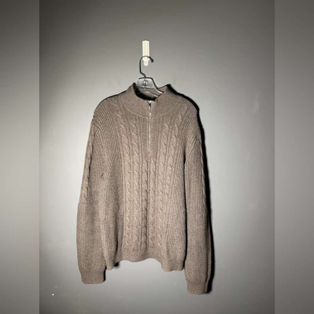 Reiss Rosso Funnel Neck Quarter Zip Cable Knit Sweater Size Large
